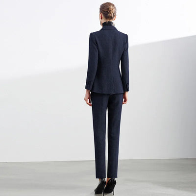 Retro Wool Suit Two Piece Sets Womens Outifits Double-Breasted Blazer Female President Manager Professional Suit Set Clothing