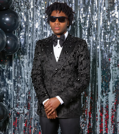 Handsome Jacquard Wedding Tuxedos 2 Piece Jacket Pant Crystal Men Suit Luxurious Peaked Lapel Party Wear Suits Customized