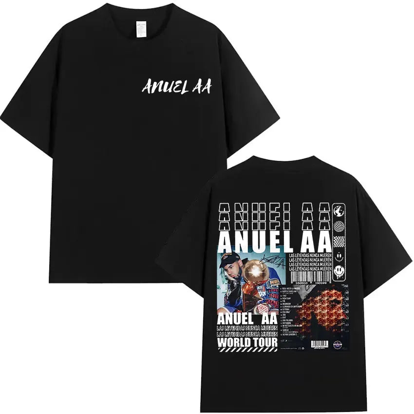 Rapper Anuel AA Real Hasta La Muerte Tour 2025 new Album T Shirts Men's Hip Hop gothic T-Shirts 100%  Short Sleeve T-Shirt