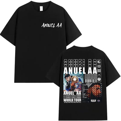 Rapper Anuel AA Real Hasta La Muerte Tour 2025 new Album T Shirts Men's Hip Hop gothic T-Shirts 100%  Short Sleeve T-Shirt