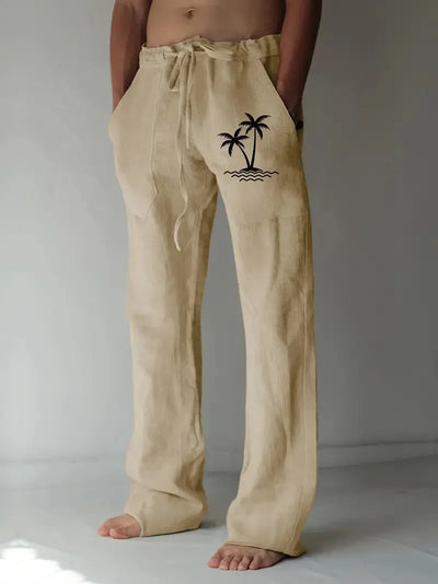 Vintage Coconut Tree Sunset Print men's New Winter Pants Fashion men's Sweatpants Men's Loose Casual Pocket Pull Rope Sweatpants