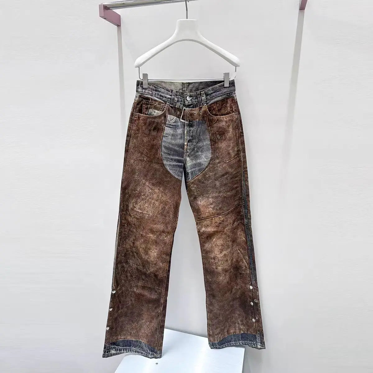 2025 autumn and winter new high-quality elegant women's clothing French retro printed high waisted wide leg denim pants