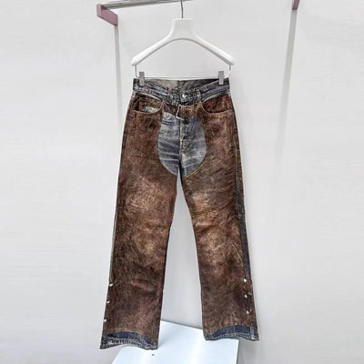 2025 autumn and winter new high-quality elegant women's clothing French retro printed high waisted wide leg denim pants