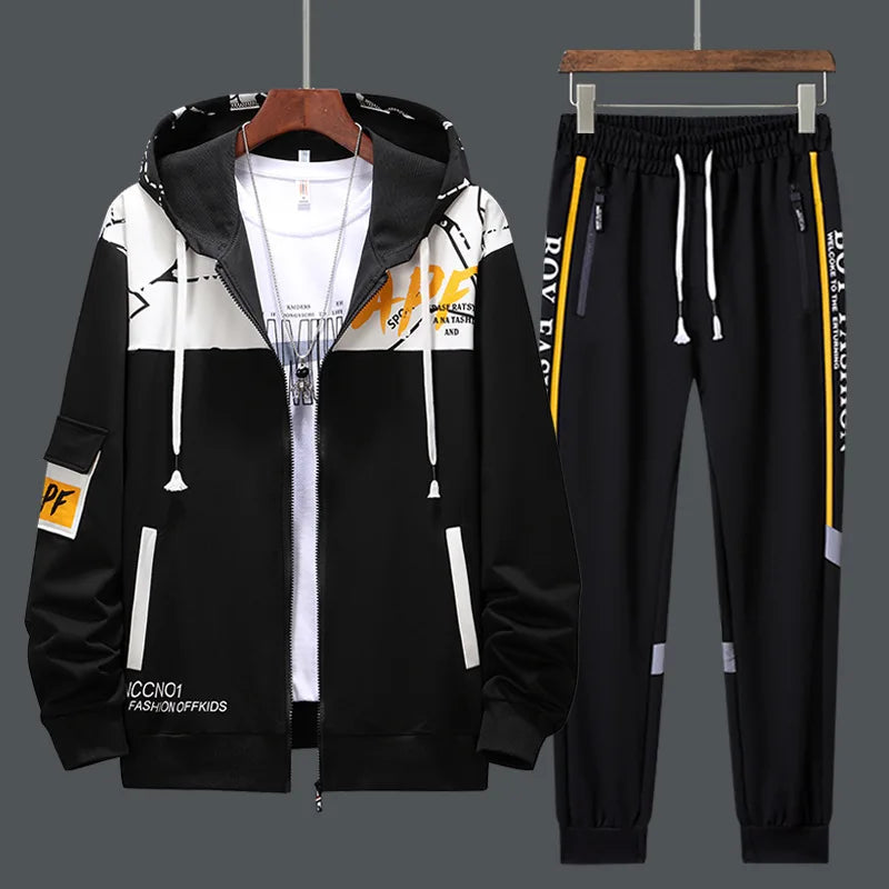 Men Tracksuit Sweat Suits Mens Patchwork 2 Piece Hoodie+Pants Set Hip Sweatpants Hop Fashion Streetwear Sports Clothing Set 4XL