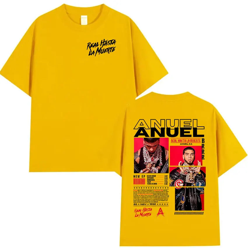 Rapper Anuel AA Real Hasta La Muerte Tour 2025 new Album T Shirts Men's Hip Hop gothic T-Shirts 100%  Short Sleeve T-Shirt