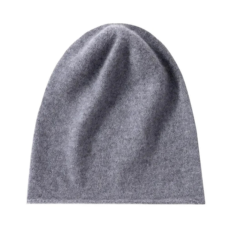 High Quality Pure Cashmere Hat Men Women Autumn Winter Warm Knit Curled Cold Wool Cap Male Casual Classic Solid Beanie Couple