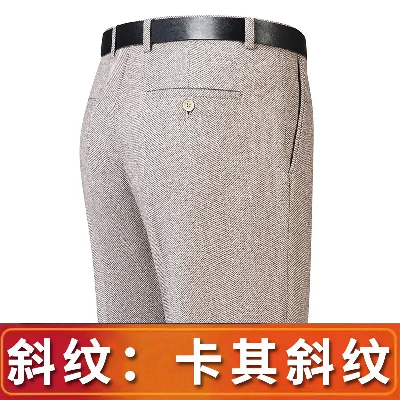 Autumn and Winter Men Thick Woolen Cloth Suit Pants Casual Straight Drape Korean Fashion Business Trousers Male Clothing Q78