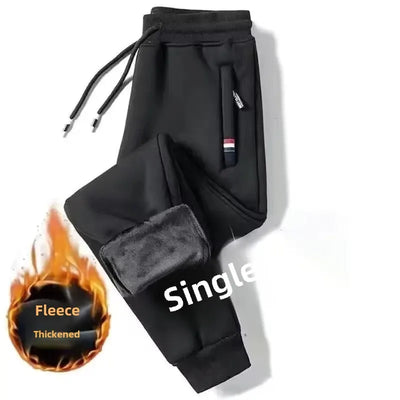 Autumn Winter Casual Pants Men's Fleece-Lined Thickened Sweatpants Warm Loose-Fit Pants Plus Size