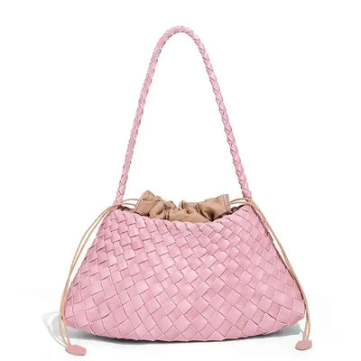 Women Handwoven Shoulder Bag Korean Casual Trendy Large Capacity Handbag Soft PU Leather Ladies Tote Bag Summer Underarm Bags