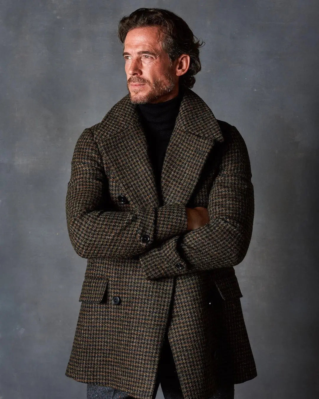 Winter Men Suit Woolen Classic One-Piece Coat Vintage Small Lattice Closure Collar Jacket Wedding Tuxedos Hot Sale Customized