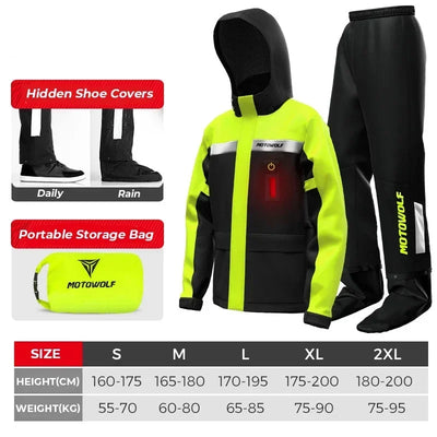 Raincoat Suit LED Alert Waterproof Cap Rain Jacket Pants Split Reflective Impermeable Outdoor Motorcycle Riding Cycling UTV ATV