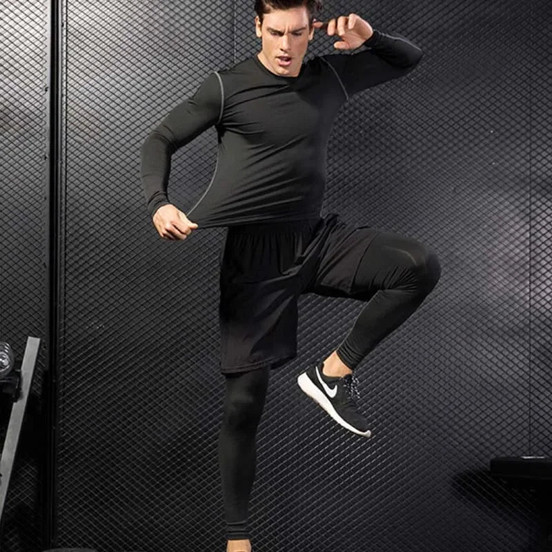 2025 Men's Outdoor Casual Quick Drying Fishing Pants, Cycling, Hiking, and Tight Elastic Two-piece Fitness Running Pants