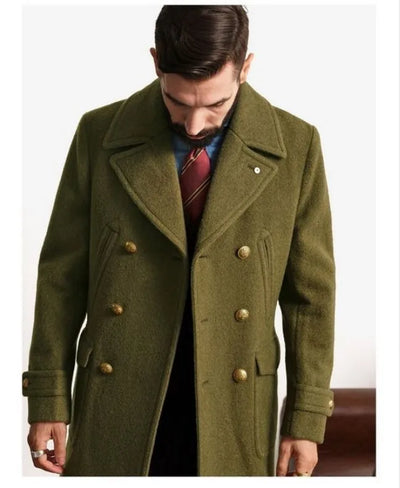 New Men's Clothing British Men's Mid to Long Length Long Sleeved Woolen Coat Jacket