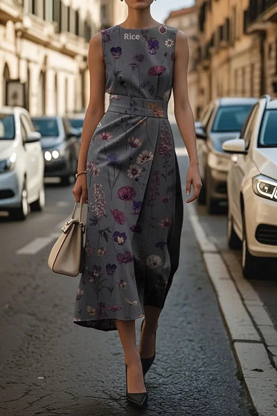 Elegant Floral Sleeveless Dress for Women Elegant Timeless Fashion Long Ankle Length Polyester Fiber Independent Station
