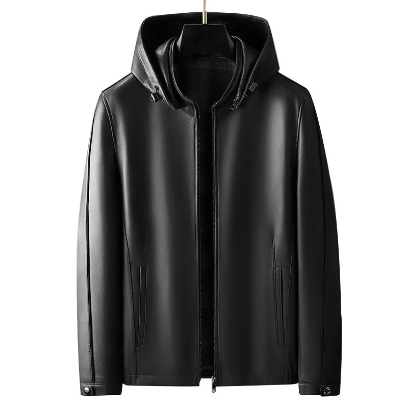 Men's Leather Jackets, Hooded Jacket, Genuine Sheepskin jacket, Busines Handsome Men's Wear, Casual Coat, Spring Autumn