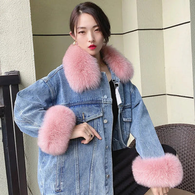 Real Fur Collar and Cuff Set Decor Women Winter Fox Fur Scarf Neck Warm Furry Natural Fur Cuffs Thick Fur Shawl Sleeves Scarves