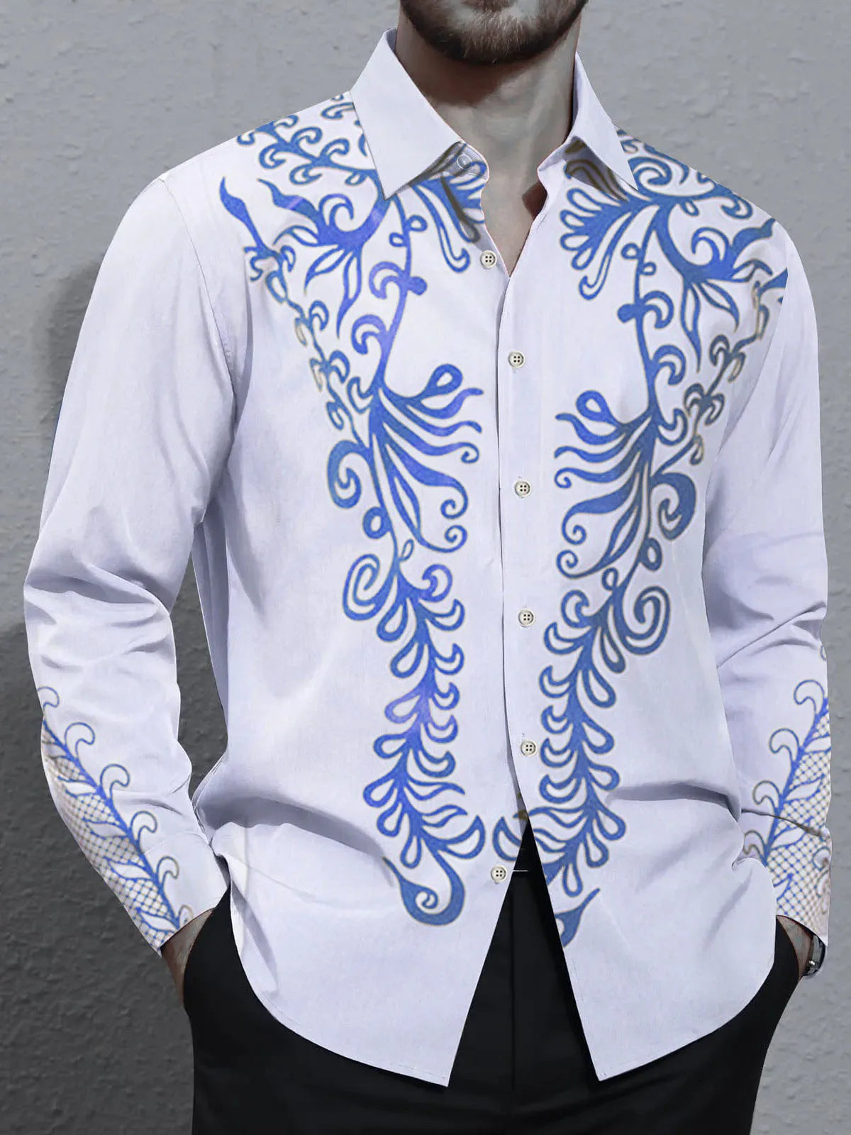 Men's shirts, button down shirts, casual shirts, spring and summer, printed long sleeves, daily, fashionable, comfortable