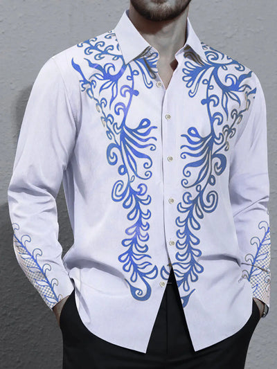 Men's shirts, button down shirts, casual shirts, spring and summer, printed long sleeves, daily, fashionable, comfortable