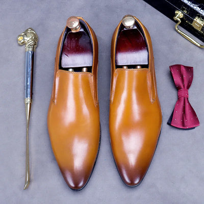 First Layer of Cowhide Shoes Men's Business Formal Shoes Genuine Leather British Style Pointed Toe Leather Shoes Slip-On Loafers