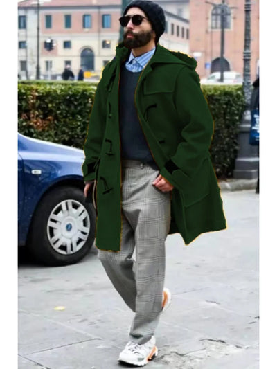 Streetwear Men's Jacket Casual Trench Horn Buttons Loose Hooded Outerwears Jackets Extra-long Men Clothing For Autumn Winter