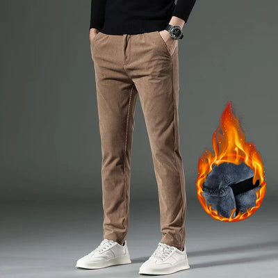 High Quality Brand Men's Corduroy Thicken Pants Fashion Khaki Narrow Leg Casual Pants Thermal Plush Trousers  Autumn Winter Male