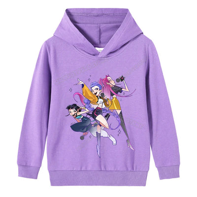 K-pop Demon Hunters Hoodies Girl Thin Hooded Sweatshirt Autumn Tracksuit Hood Sportswear Long Sleeve Pullover Kids Clothing