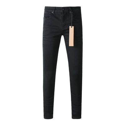 High Street Men's Jeans Low Rise Stretch Skinny Button Fly Ripped Hold Black Pants