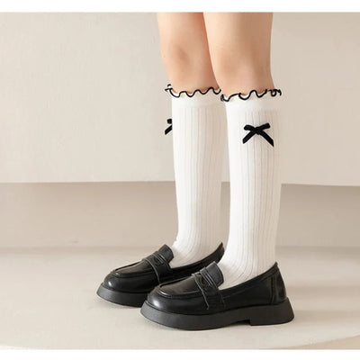 1 Pair Chic Simplicity Kids Girl Sock Sweet Fashion Bow Ruffle Bow Children Girl Calf Sock Spring Autumn Cotton School Sock