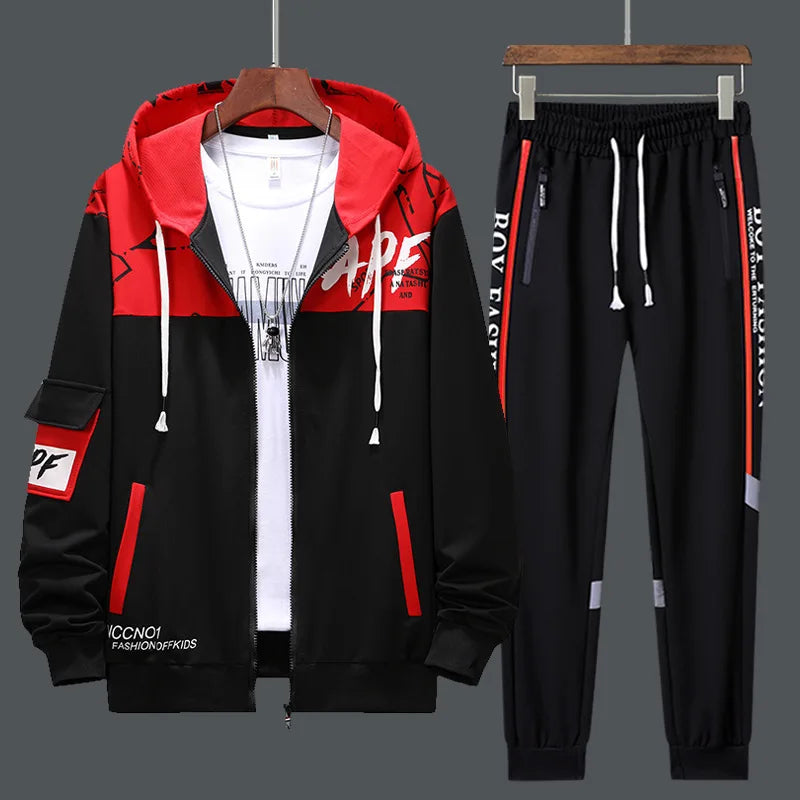 Men Tracksuit Sweat Suits Mens Patchwork 2 Piece Hoodie+Pants Set Hip Sweatpants Hop Fashion Streetwear Sports Clothing Set 4XL