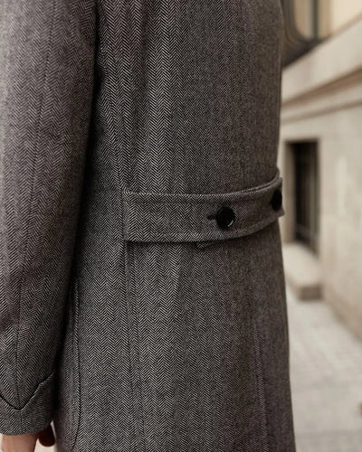 Chevron Fabric Winter Long OverCoat Lapel Double Breasted Winter Lapel Houndstooth Business Formal Men‘s Coat Blazer Customized