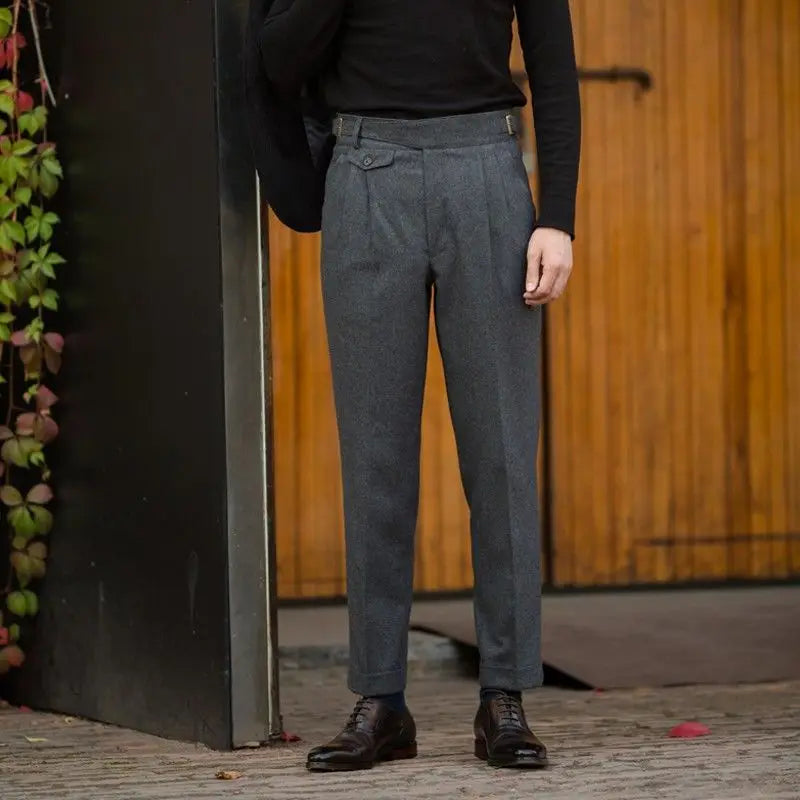 2024 Autumn Winter Men's New Loose Wool Cashmere Straight Pants Men High Waist Suit Trousers Male Solid Color Casual Pants F357