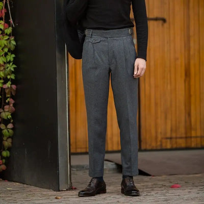 2024 Autumn Winter Men's New Loose Wool Cashmere Straight Pants Men High Waist Suit Trousers Male Solid Color Casual Pants F357