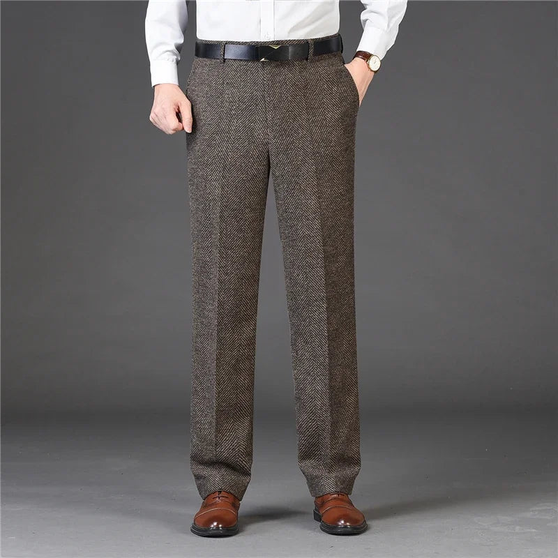 Autumn and Winter Men Thick Woolen Cloth Suit Pants Casual Straight Drape Korean Fashion Business Trousers Male Clothing Q78