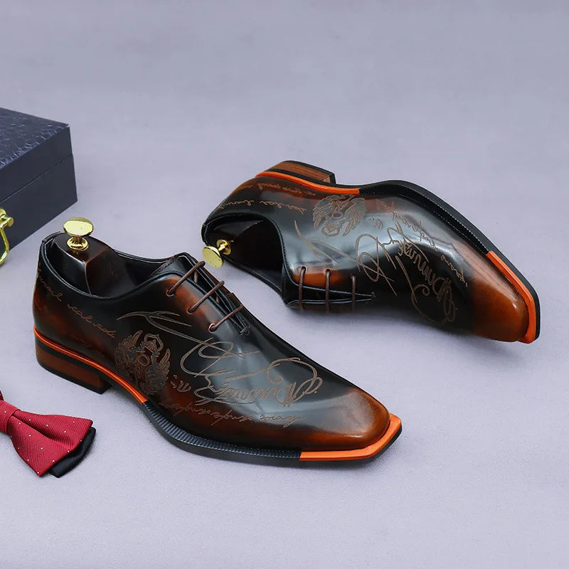 Luxury Men's Oxfords Patent Genuine Leather Male Wedding Party Dress Shoes For Men Lace-Up Office Suit Formal Derby Shoes
