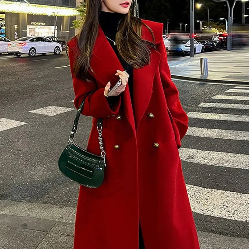 Wool Trenchcoat 2024 New Autumn Winter Chic Jacket Women's Overcoat Korean Loose Mid-Length Double-Breasted Wool Coat