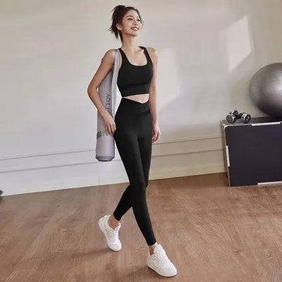 Two Piece Yoga Set Women Sportswear Suit Outfit Gym Leggings With Bra Pants Sports Bra Shorts For Fitness Clothing Workout Set