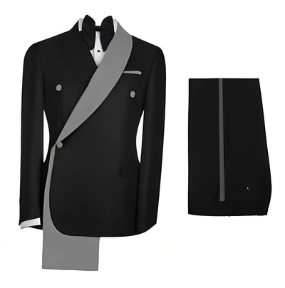 Fashionable Men's Suit 2 piece Set Black Jacket With Gold Collar Wedding Groom Tuxedo Classic Men's Tailored Blazer Pants