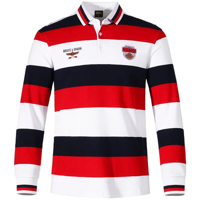 New Striped Long Polos For Men Thicken Stretch Cotton Autumn Clothing Bruce&Shark Korean Style Winter Base Man Tops Big Size 4XL