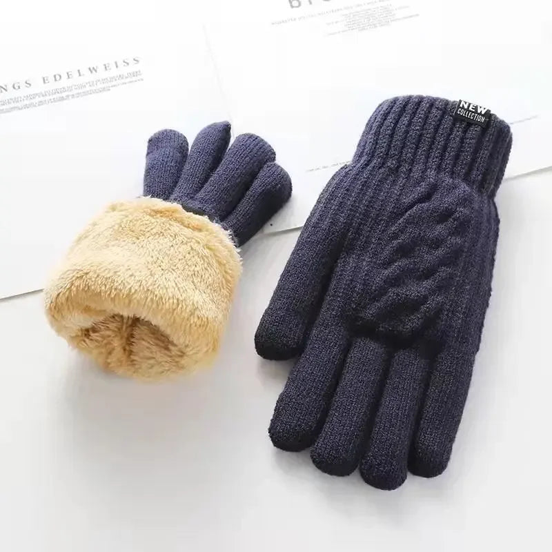 New Men's Warm Full-finger Gloves Winter Touch Screen Plus Fleece Gloves Men's Thick Knitted Cycling Gloves