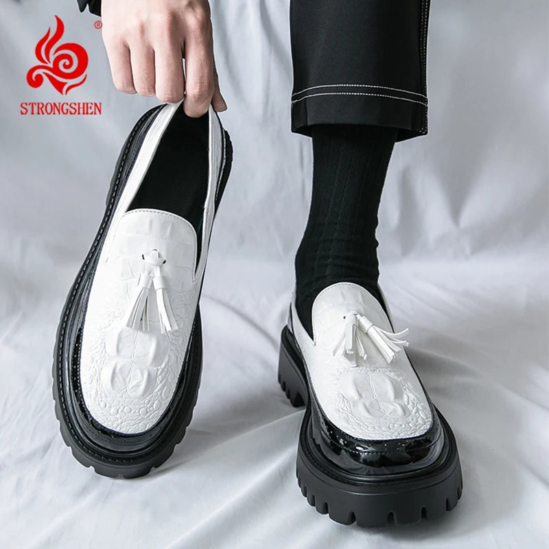 Men's Tassel leather shoes Slip on Loafers Thick Sole Comfortable Casual Round Toe Walking Shoes Men Breathable Dress Moccasins