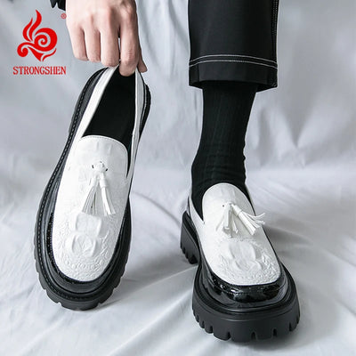 Men's Tassel leather shoes Slip on Loafers Thick Sole Comfortable Casual Round Toe Walking Shoes Men Breathable Dress Moccasins