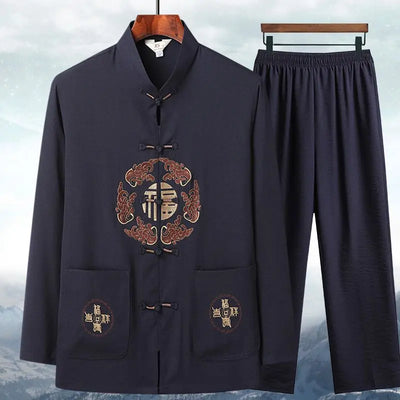 Chinese Traditional Tang Clothing Kung Fu Suit Fashion Casual Embroidery T-shirt Pants Wing Chun Tai Chi Comfortable Men's Set