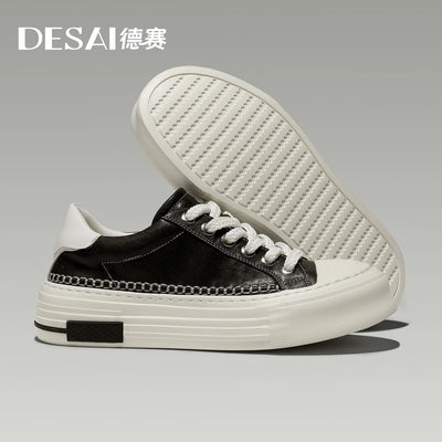 DESAI Breathable leisure shoes thick-soled high-top men's shoes versatile genuine leather white shoes for men
