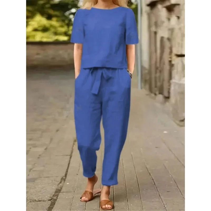 Spring Summer New Vintage Print Long Sleeve round Neck T-Shirt Set Wide Leg Pants Ethnic Style Fashionable Women's Outfit