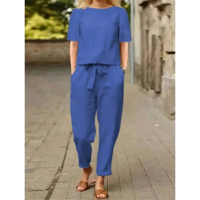 Spring Summer New Vintage Print Long Sleeve round Neck T-Shirt Set Wide Leg Pants Ethnic Style Fashionable Women's Outfit