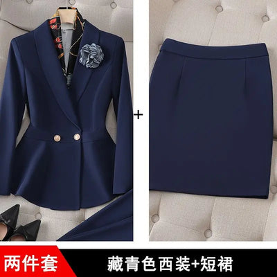 New High Quality Autumn Formal Women's Suit Fashion Long Sleeve Blazer Coat + Straight Pants Trousers Office Lady Two piece Set