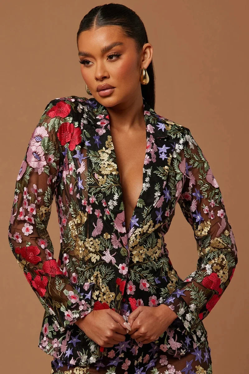 Flower Wedding Women Suit Pants Set 2 Piece Blazer Sexy V Neck Jacket Coat+Trousers Formal Guest of Prom Dress Custom Made