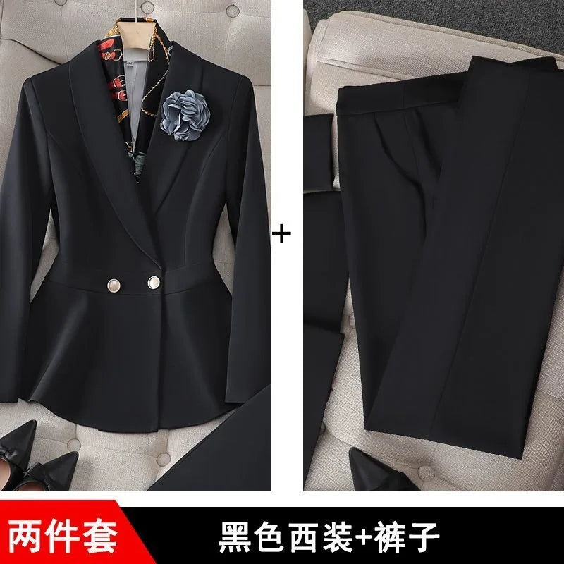 New High Quality Autumn Formal Women's Suit Fashion Long Sleeve Blazer Coat + Straight Pants Trousers Office Lady Two piece Set