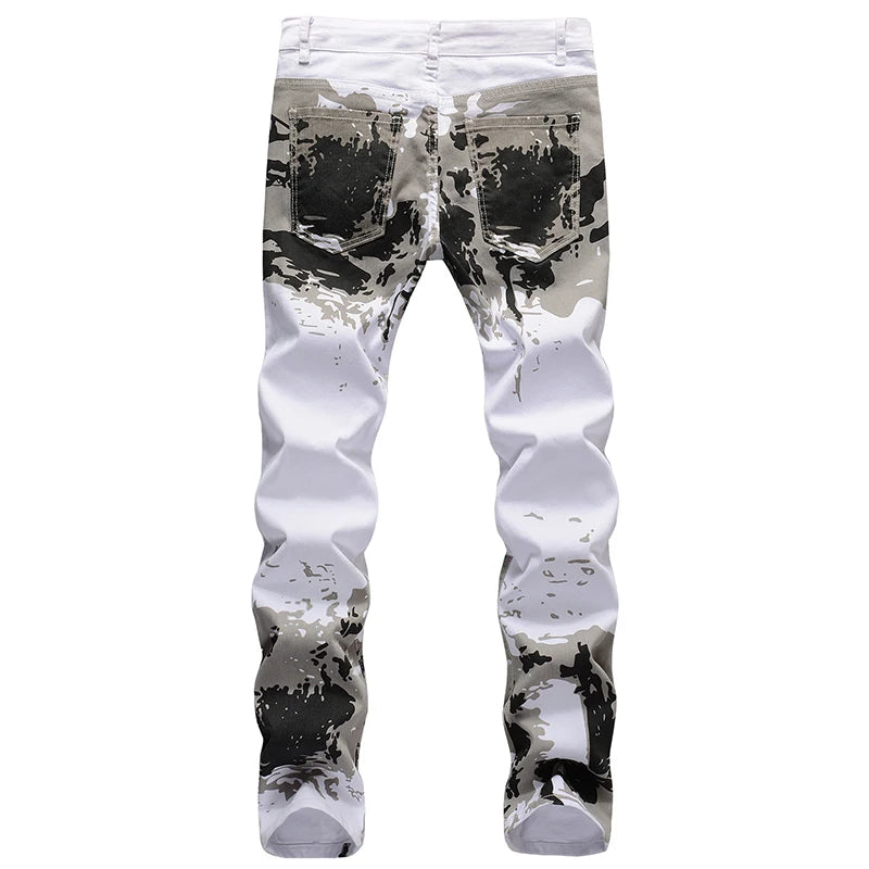 2023 New  Casual Mens Cotton Jeans Elastic Slim Skinny White Camouflage Printing Jeans Male Thin Denim Pants Vaqueros Hombre