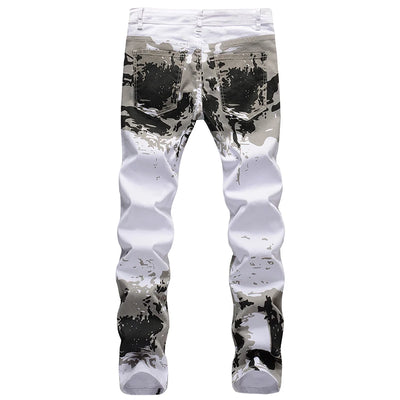 2023 New  Casual Mens Cotton Jeans Elastic Slim Skinny White Camouflage Printing Jeans Male Thin Denim Pants Vaqueros Hombre